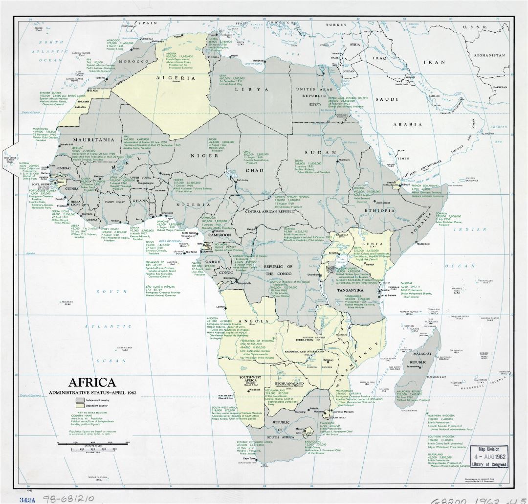A gran escala de África mapa situación administrativa - 1962