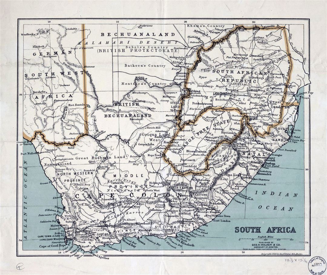 Grande Antiguo mapa político de África del Sur con alivio - 1899