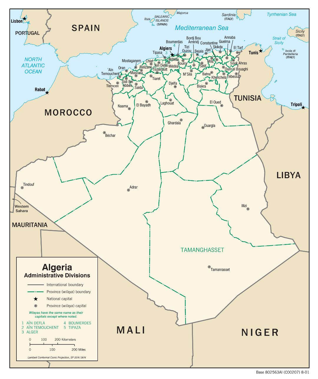 Grande detallado mapa de administrativas divisiones de Argelia - 2001