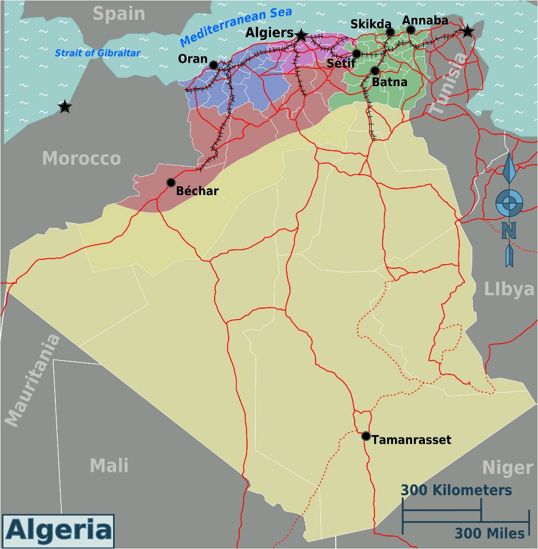 Grande mapa de regiones de Argelia