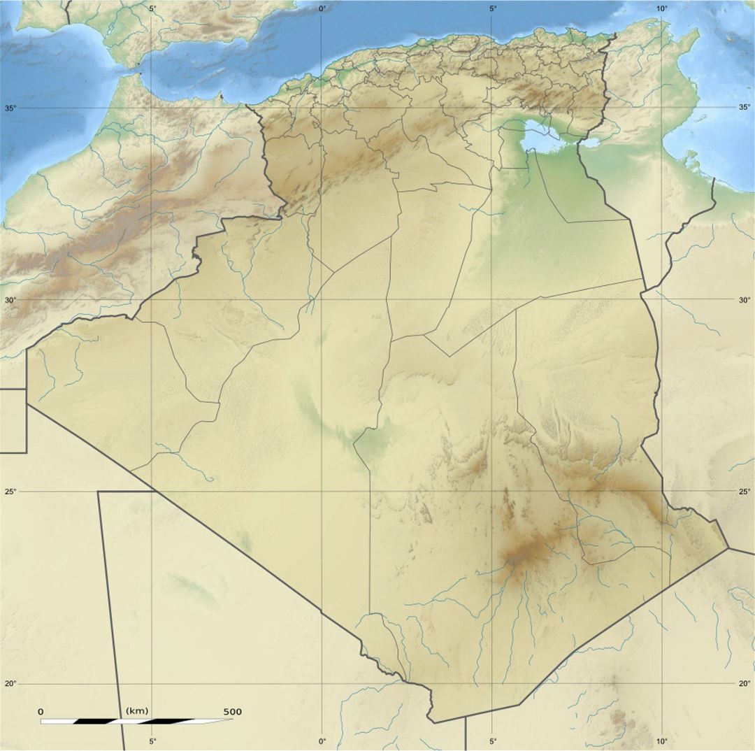 Grande mapa en relieve de Argelia