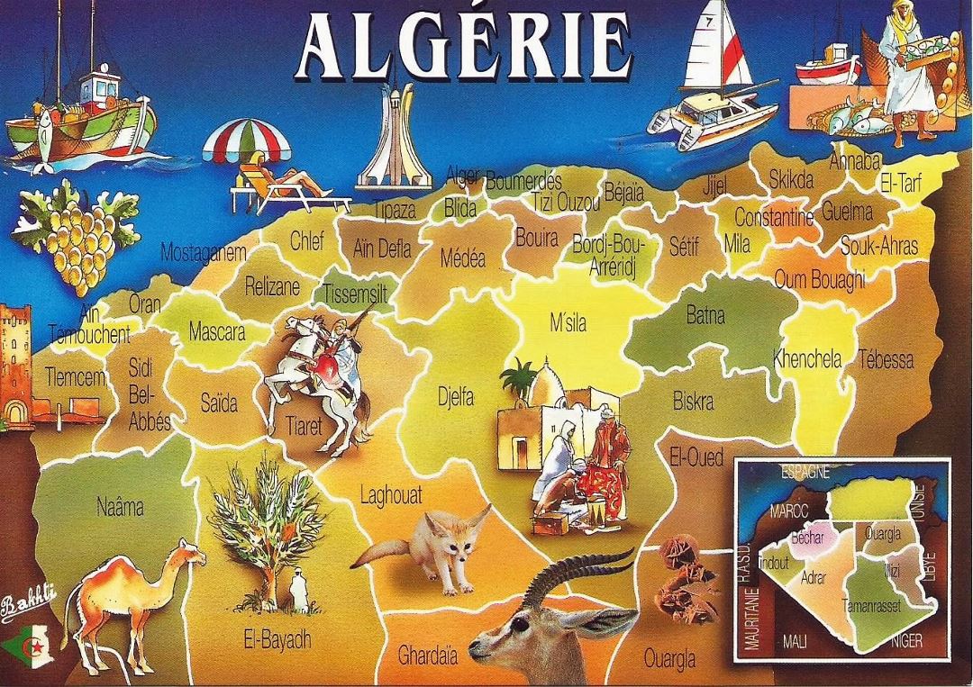 Grande postal mapa de Argelia