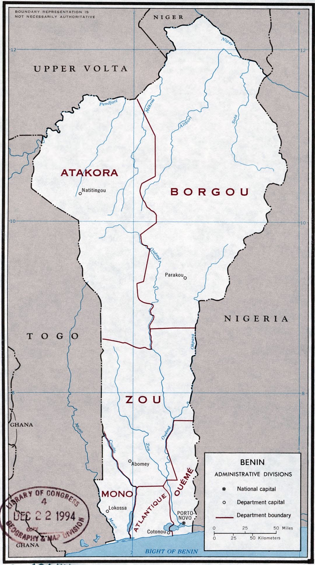 A gran escala mapa de administrativas divisiones de Benin - 1977