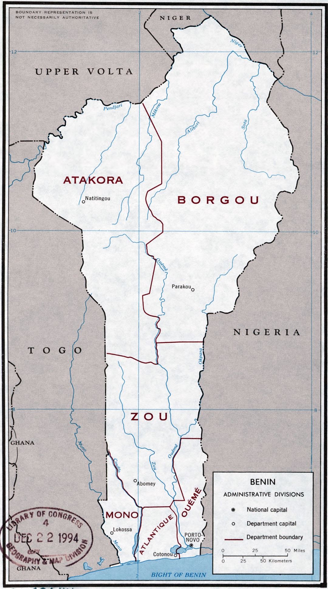 A gran escala mapa de administrativas divisiones de Benin - 1977