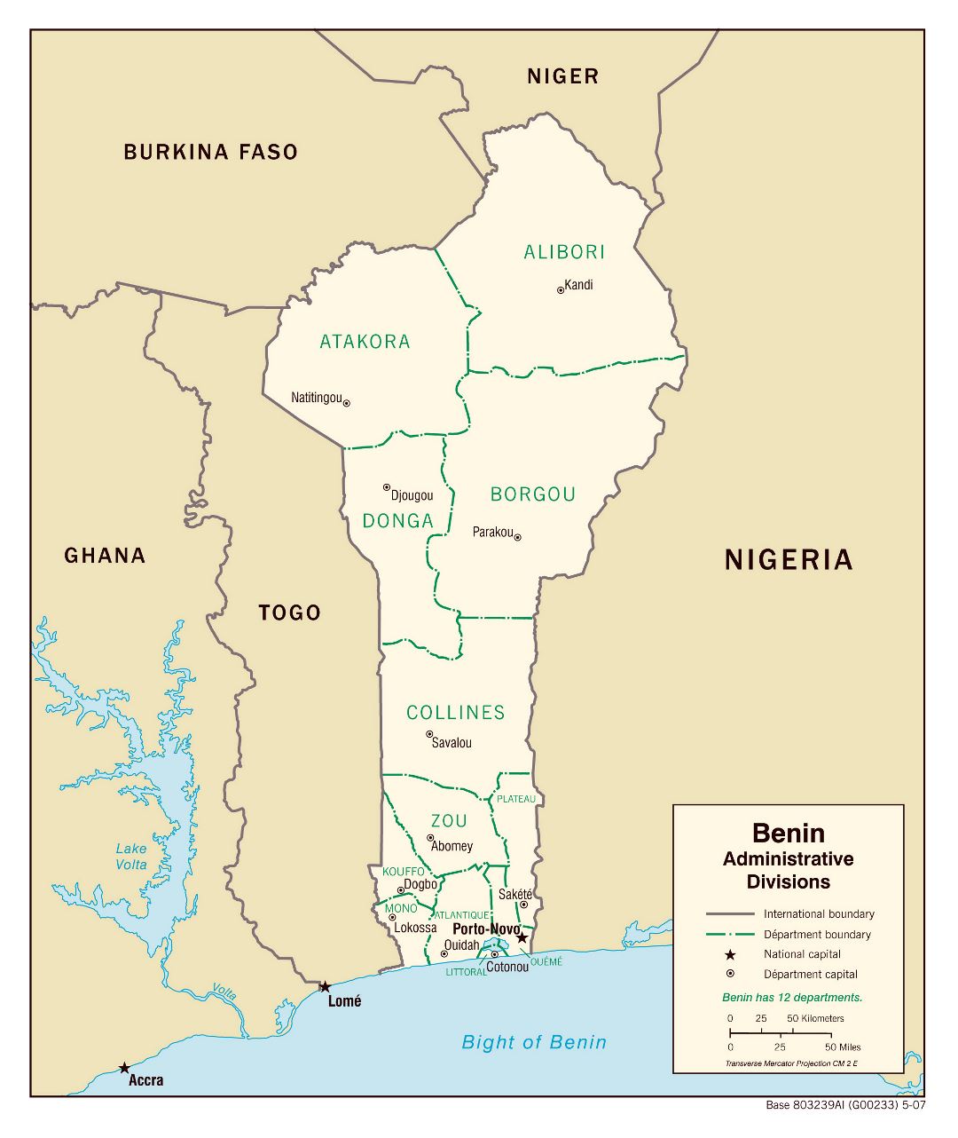 Grande detallado mapa de administrativas divisiones de Benin - 2007