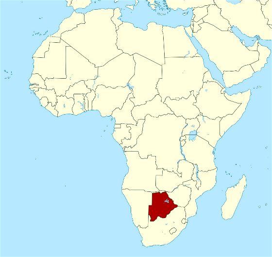 Detallado mapa de ubicación de Botswana en África