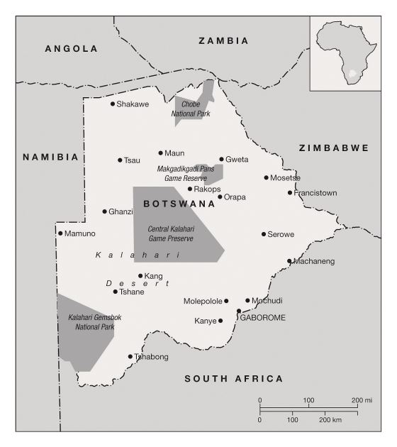 Grande mapa de parques nacionales de Botswana