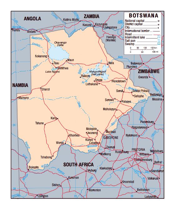 Mapa político de Botswana