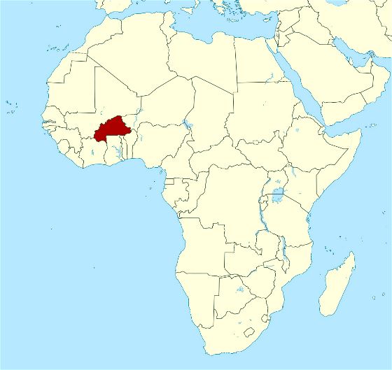 Detallado mapa de ubicación de Burkina Faso en África