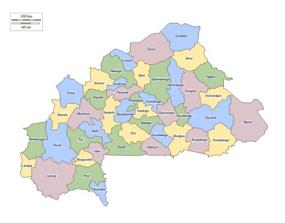 Grande mapa administrativo de Burkina Faso