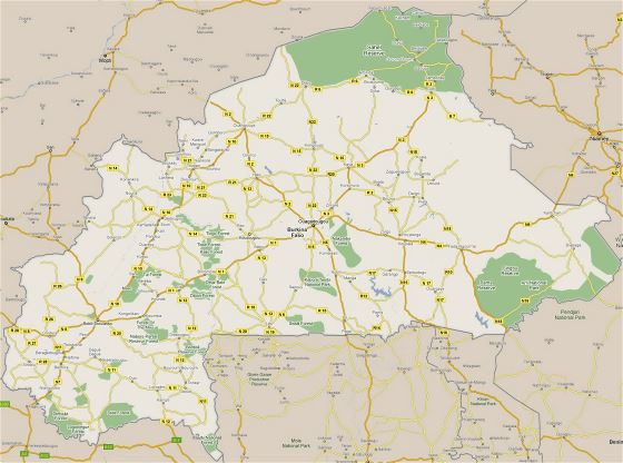 Grande mapa de carreteras de Burkina Faso con ciudades