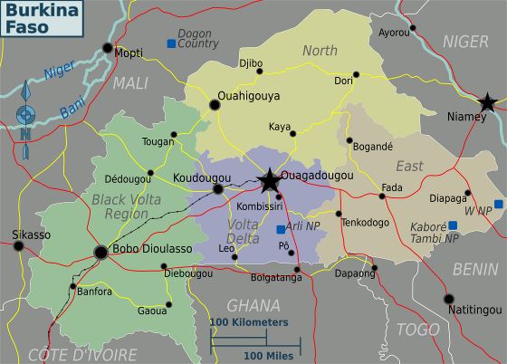 Grande mapa de regiones de Burkina Faso