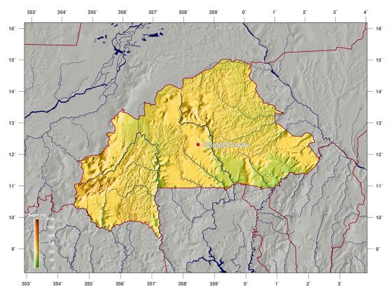 Grande mapa físico de Burkina Faso