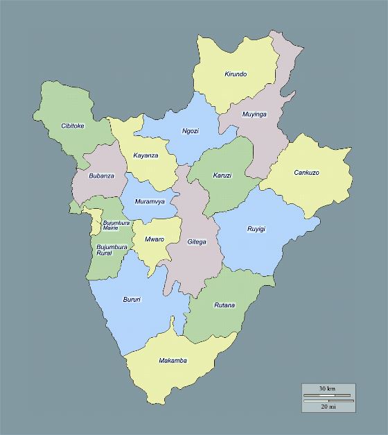 Detallado mapa administrativo de Burundi