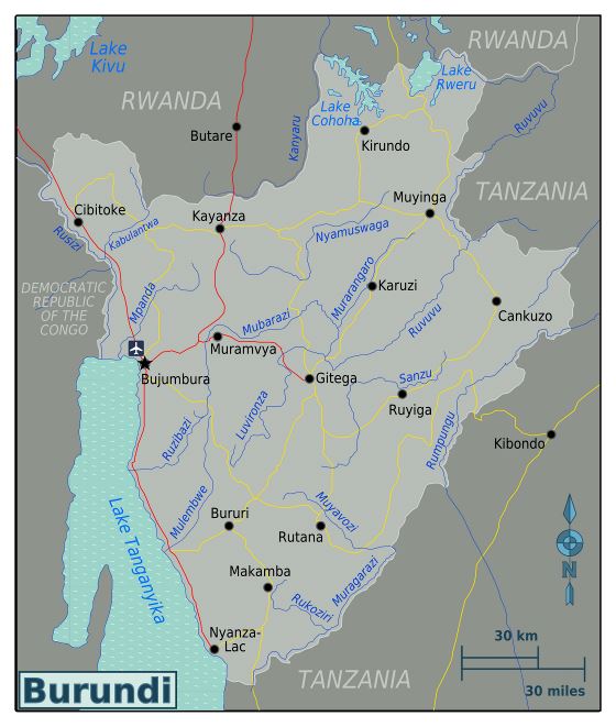 Grande mapa de Burundi