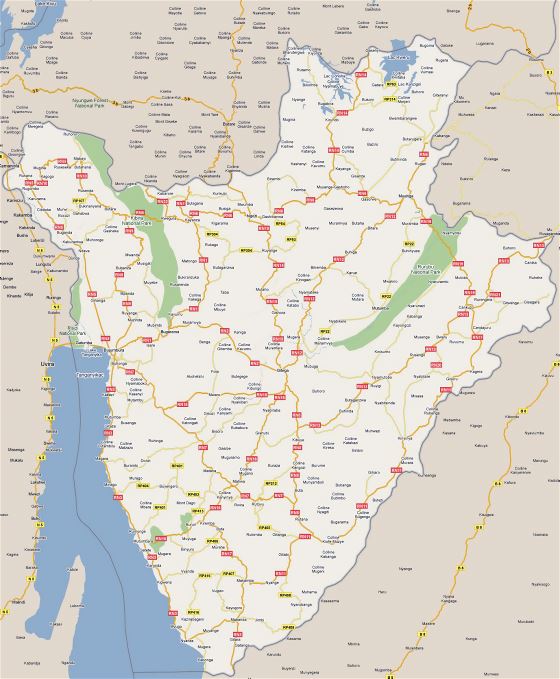 Grande mapa de carreteras de Burundi con todas ciudades