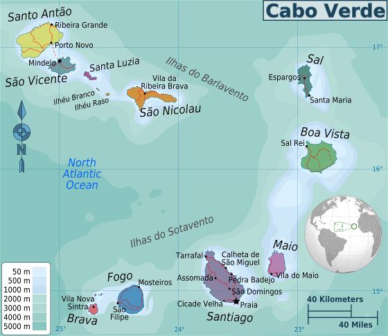 Grande mapa de regiones de Cabo Verde