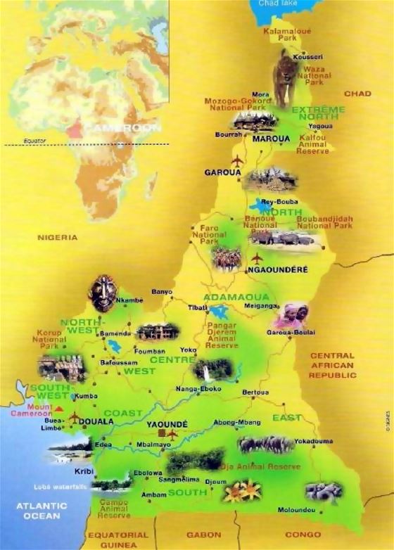 Detallado mapa turístico de Camerún