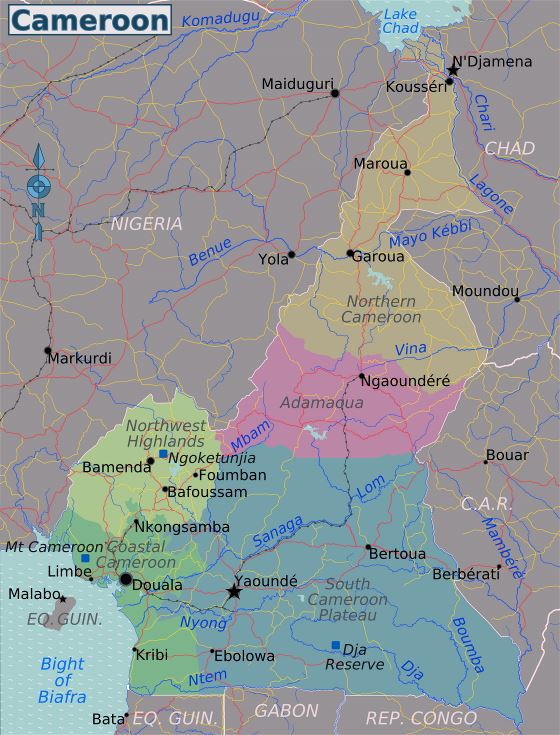 Grande mapa de regiones de Camerún