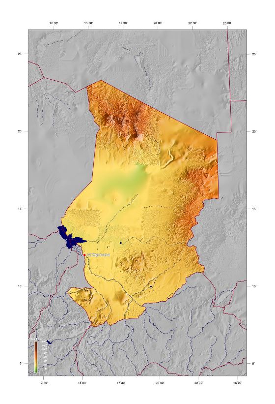 Detallado mapa físico de Chad