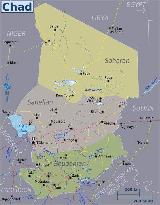 Grande mapa de regiones de Chad