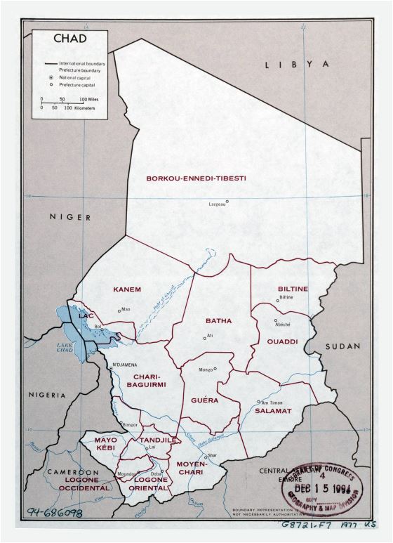 Grande mapa político y administrativo de Chad con principales ciudades - 1977