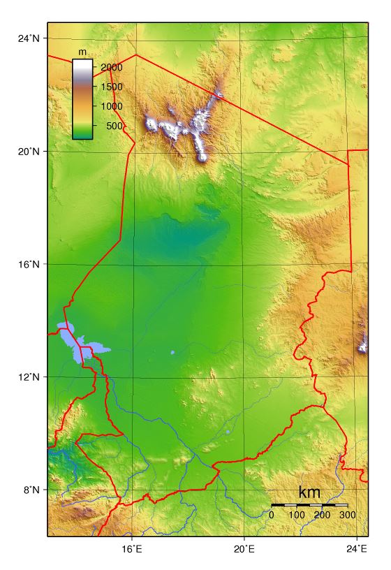 Grande mapa topográfico de Chad