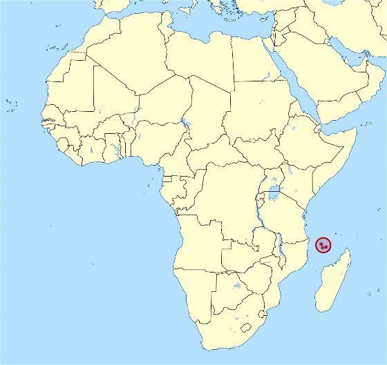 Detallado mapa de ubicación de Comoras en África