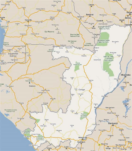 Detallado carreteras mapa de Congo con ciudades