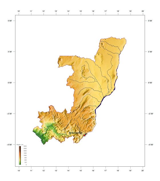 Grande elevación mapa de Congo