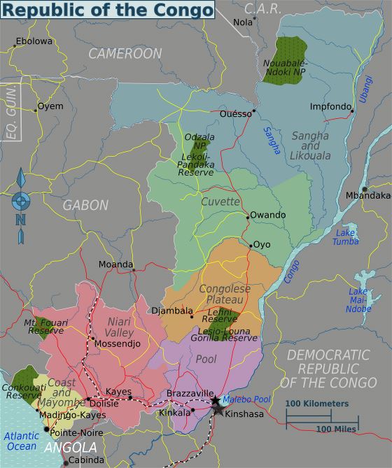 Grande mapa de regiones de Congo