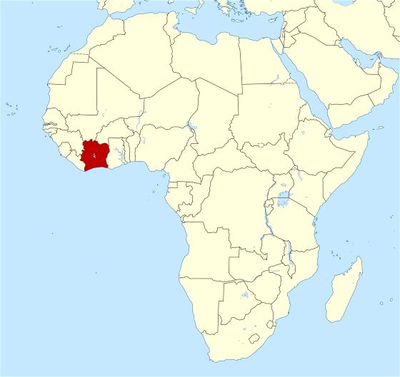 Grande ubicación mapa de Costa de Marfil en África