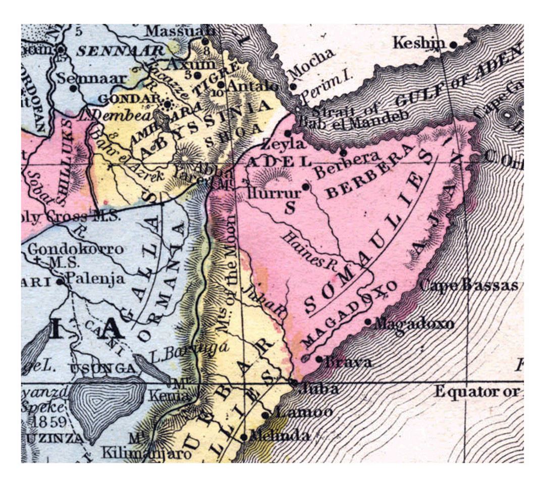 Antiguo mapa político del Cuerno de África - 1867