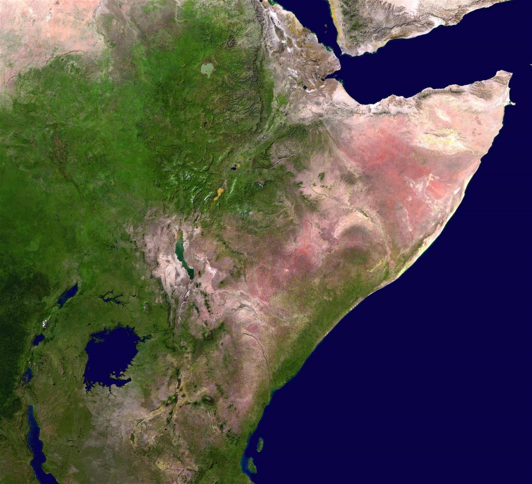 Mapa grande por satélite detallada del Cuerno de África