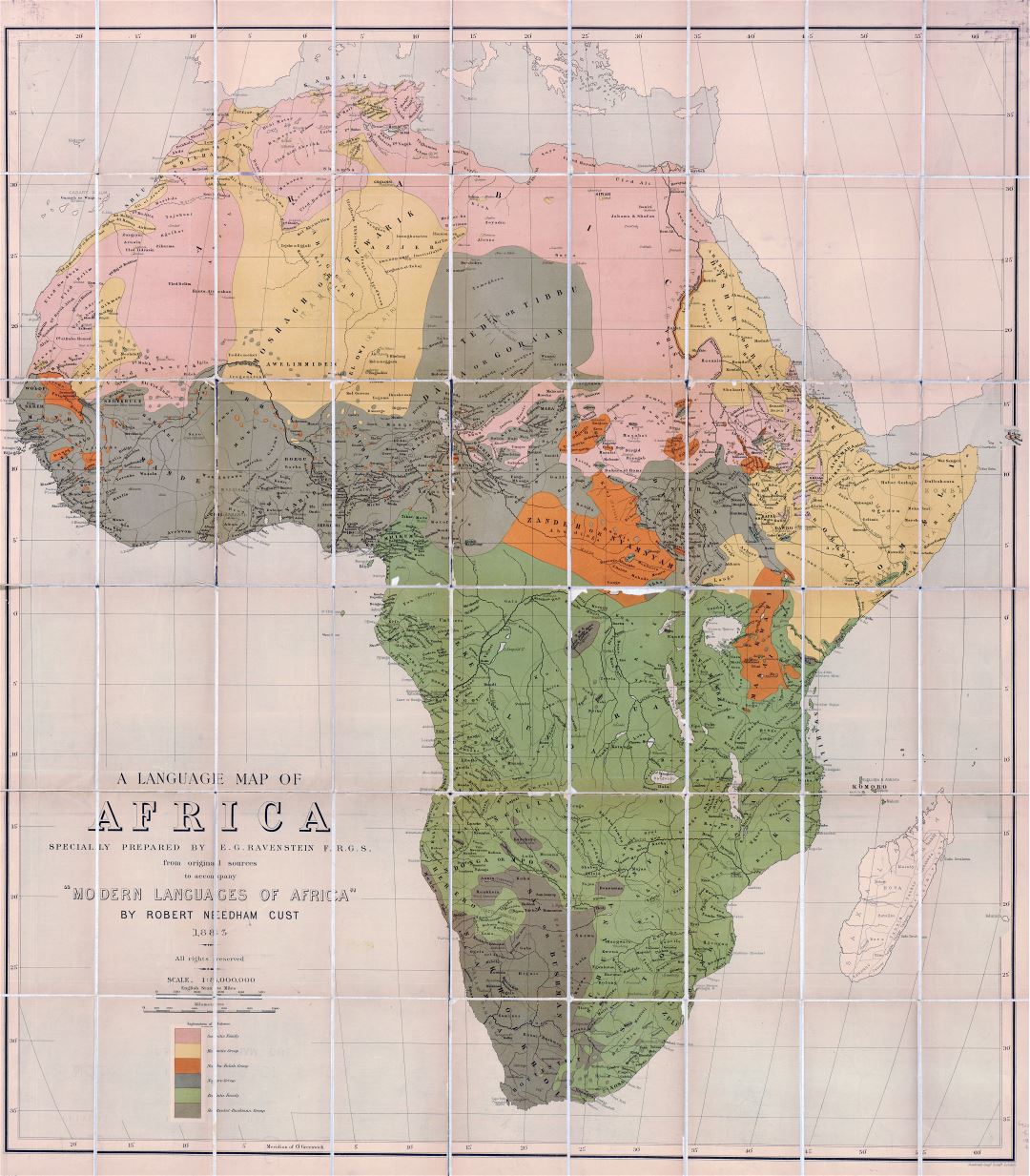 Detalle de gran escala del mapa viejo lenguaje de África - 1883