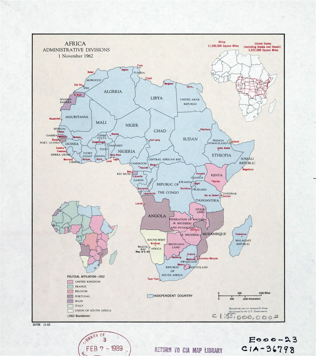 Detalle grande de África divisiones administrativas mapa - noviembre de 1962