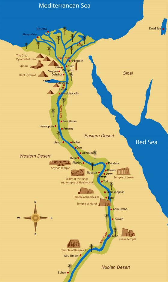 Detallado mapa de Antiguo Egipto