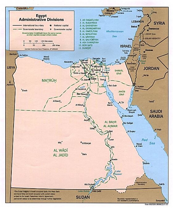 Grande administrativas divisiones mapa de Egipto - 1997