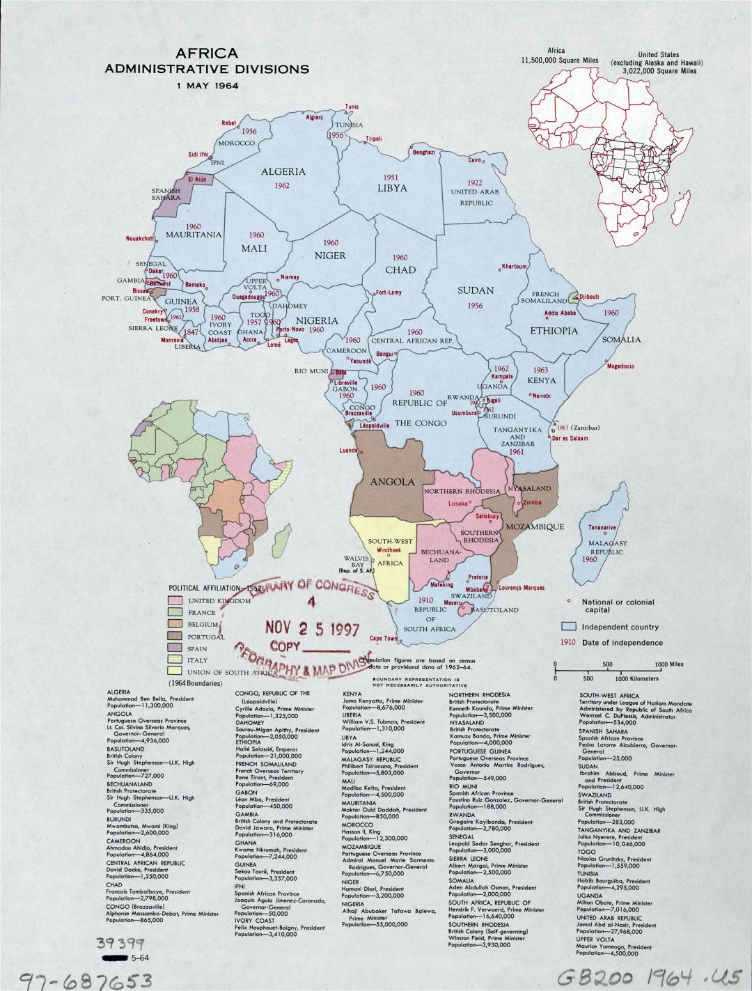 Gran detalle divisiones administrativas mapa de África - de mayo de 1964