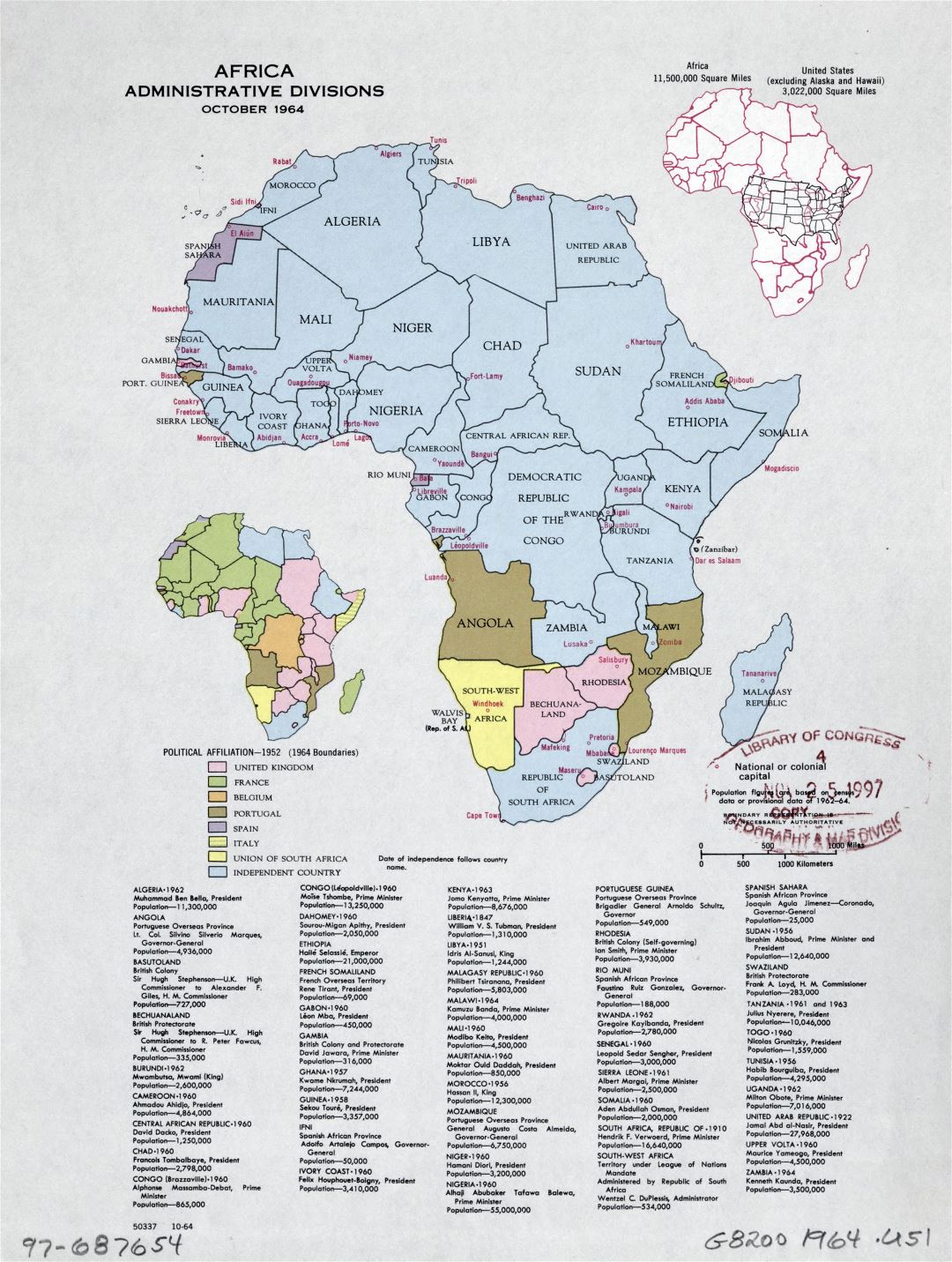 Gran detalle divisiones administrativas mapa de África - de octubre de 1964