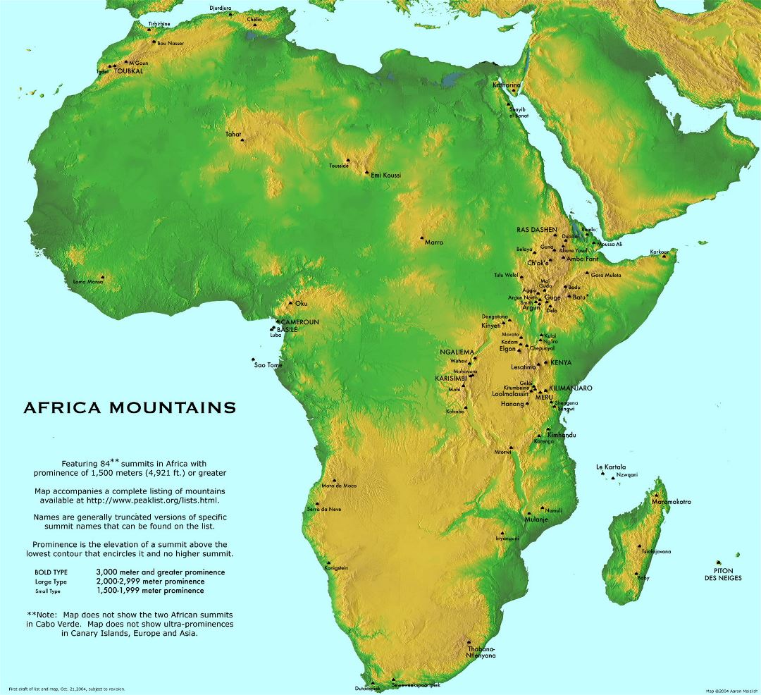 Gran detalle la correspondencia de África montañas