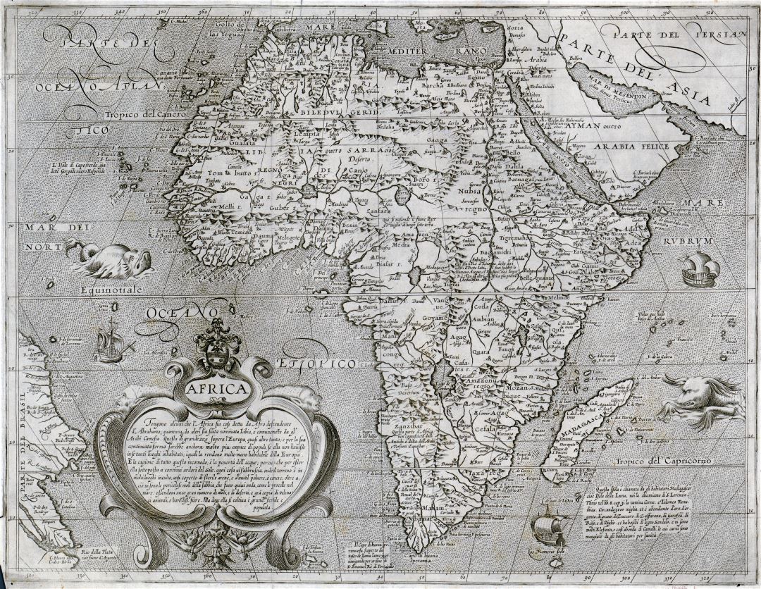 Gran escala viejo mapa de África - 16xx
