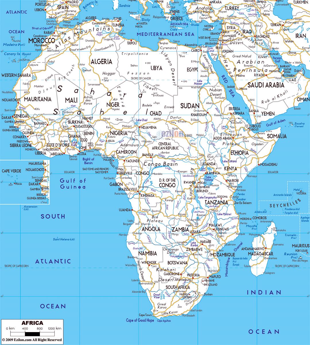 Gran hoja de ruta de África con las principales capitales y ciudades principales