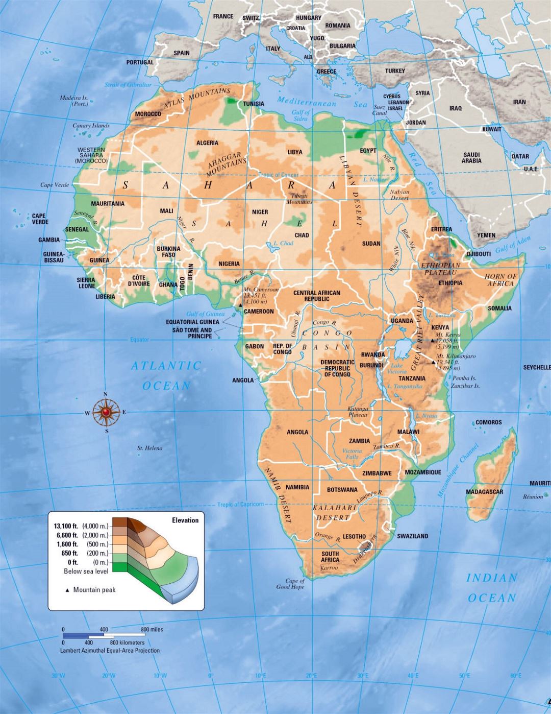 Mapa de elevación grande de África