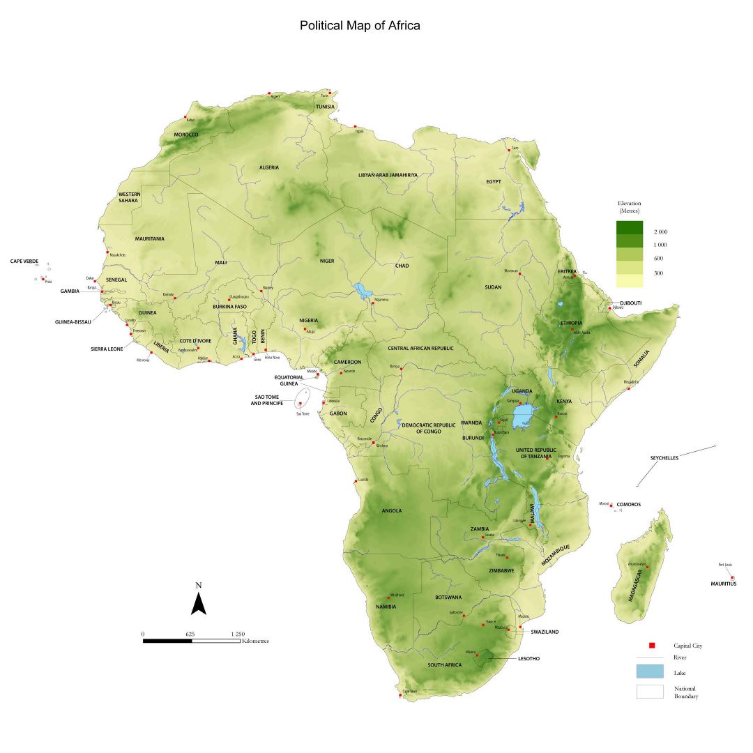 Mapa físico grande de África