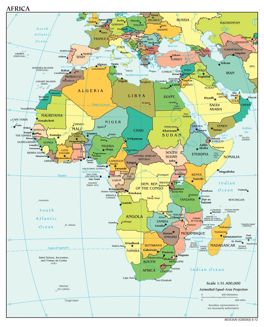 Mapa grande política detallada de África con las principales ciudades y capitales - 2012