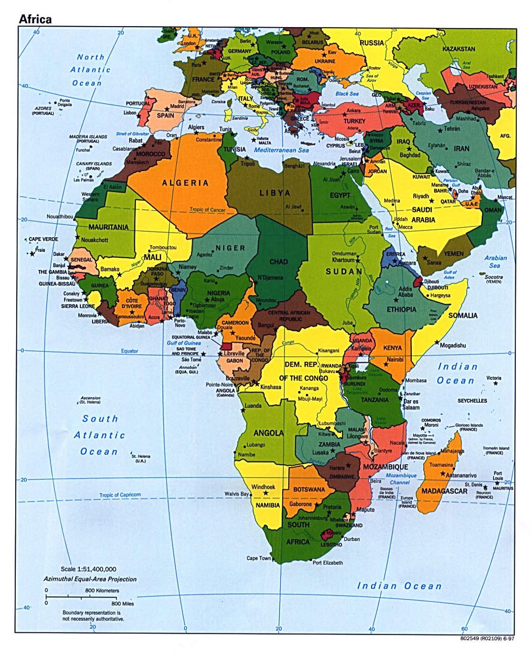 Mapa político detallada de África, con capitales - 1997