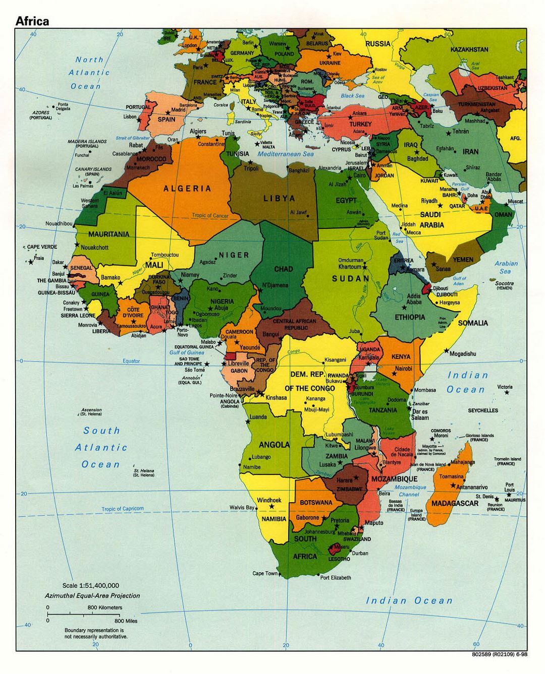 Mapa político detallada de África, con capitales - 1998