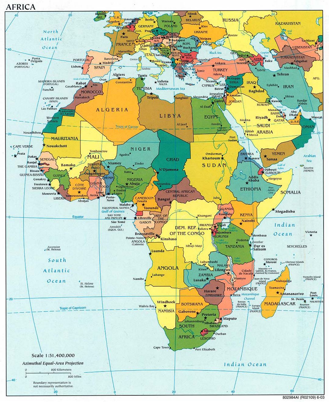 Mapa político detallada de África, con capitales - 2003