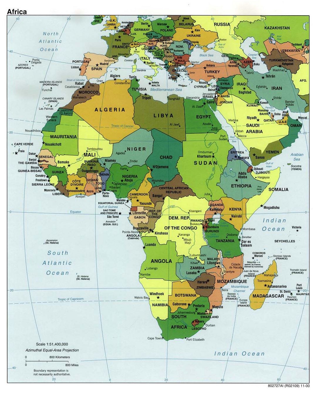 Mapa político detallada de África con las ciudades y capitales - 2000